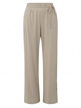 Jersey broek met wijde pijpen, elastische taille en knoopjes - Weathered Teak 71112